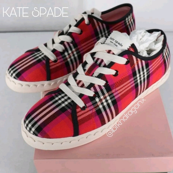 NWT Kate Spade Sneakers Plaid z sister Kicks Lace Up Red Sneaker - Picture 12 of 15